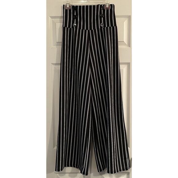 Vamp VTG Women's Super High Rise Pants Black/White Stripe Wide Leg Size MED - Picture 1 of 10
